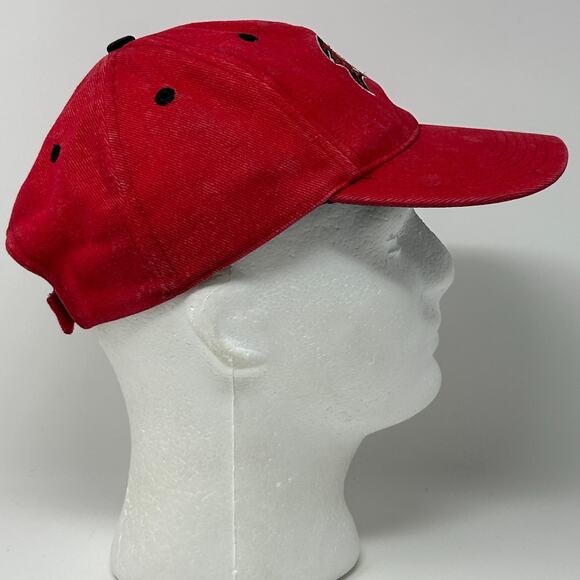 Vintage 90s Tampa Bay Buccaneers Hat Cap Red Bleach Spotted Tie Dye Strapback - Picture 7 of 9